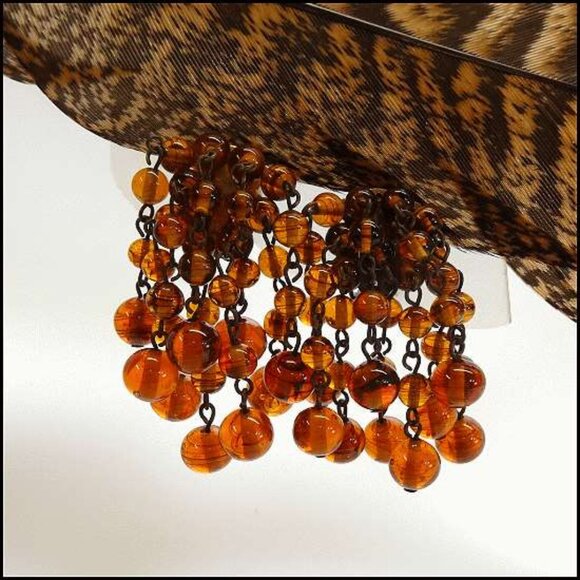 1950s West German Rare Tortoise Glass Dangle Vintage Earrings - Picture 1 of 6